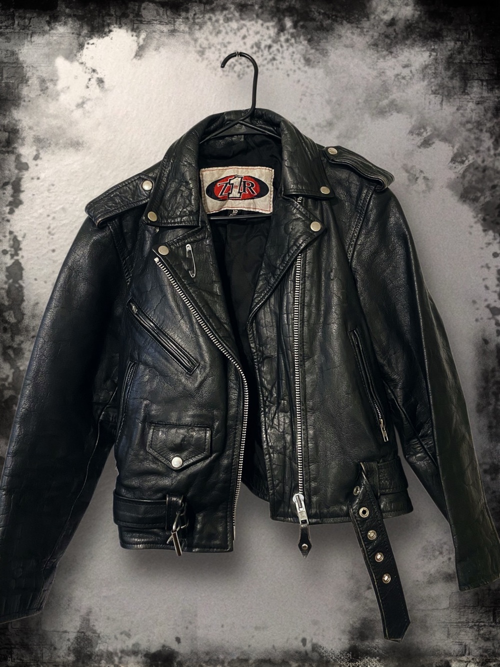 Z1R Heavyweight Leather Motorcycle Biker Jacket Size 10 Grunge Punk Moto Belted